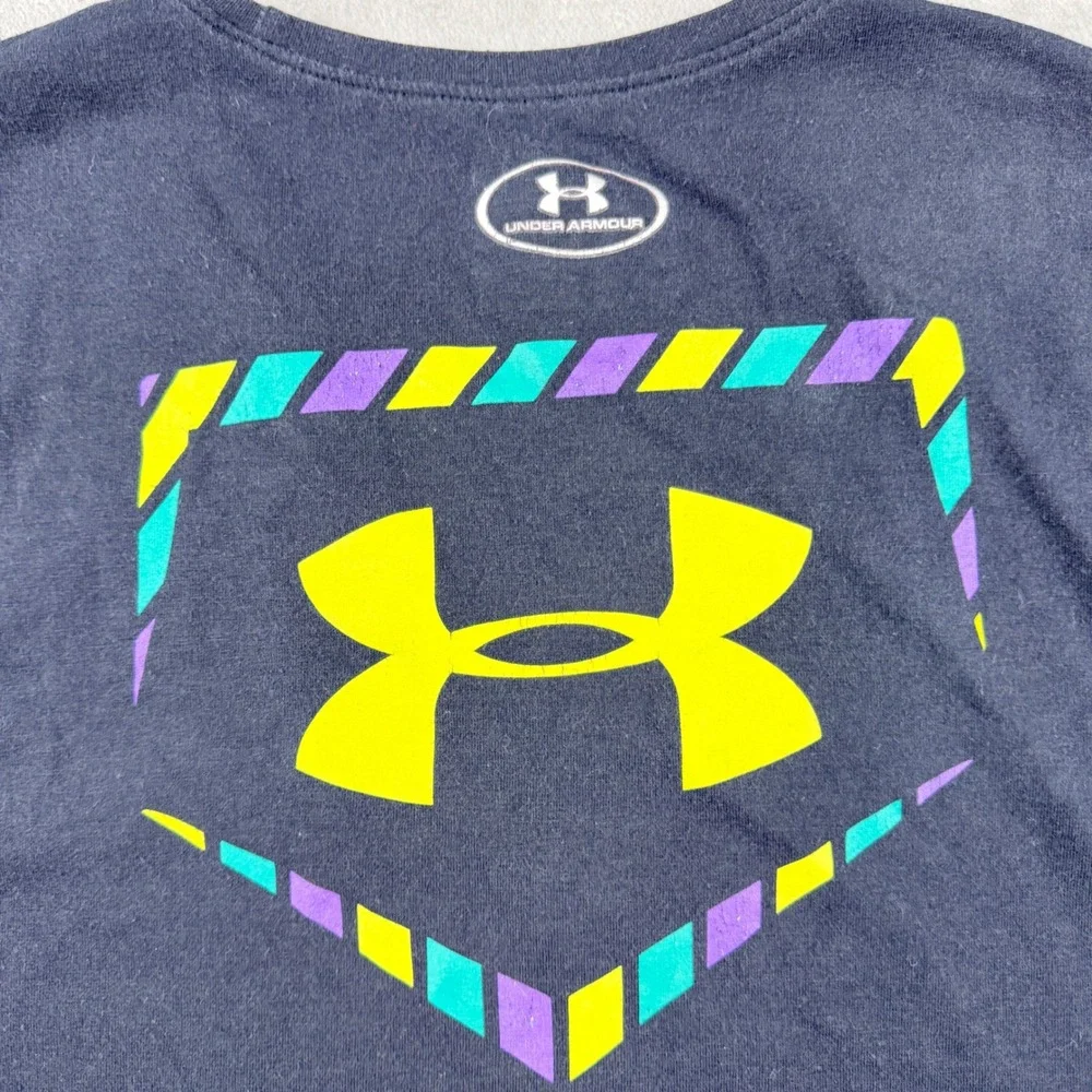 Under Armour HeatGear Boys Youth XL T-Shirt Black Neon Baseball Home Plate Logo